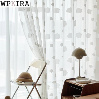 White Cloud Sheer Curtain for Kids Bedroom Luxury Solid Voile Drape Living Room - Image 1 of 4