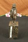 Real Bronze Metal Statue on Marble Young Boy in  Rain Sculpture Statue Figure