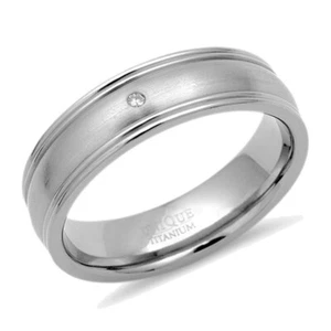 NEW Diamond set 6mm Titanium Tramline Band Ring Size M Jewellery - Picture 1 of 1