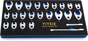 3/8" Drive Crows Foot Wrench Set, 24PCS Flare Nut Crowfoot Wrench Set, Metric & - Picture 1 of 12