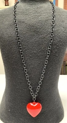 HOTCAKES DESIGN Resina Fundida a Mano Grande Corazón Rojo Colgante Collar en Cadena Negra Foto 1 de 4