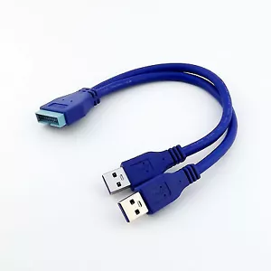 USB 3.0 A Male 2 Ports to 20 Pin Male Header Motherboard Extension Adapter Cable - Picture 1 of 7