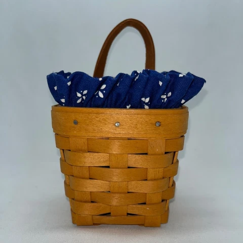 Longaberger 1999 Chives Booking Basket w/ Leather Handle Liner & Protector 4x4" Cover