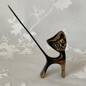 Retro MCM Mid-Century Modern Brass Cat Figurine Ring Holder - Picture 1 of 5