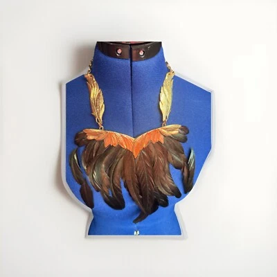 RARO Collar de Latón Emplumado Raven Kauffman Alta Costura con Elementos de Swarovski Oz Foto 1 de 4