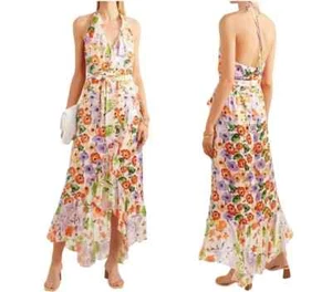 Alice + Olivia Evelia Ruffled Floral Asymmetrical Halter Maxi Dress Size 2 - Picture 1 of 16