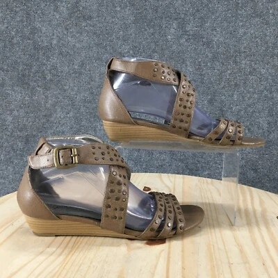 Zodiac Sandals Womens 9M Gladiator Beige Faux Leather Studded Casual Wedge Heels - Image 1 of 4