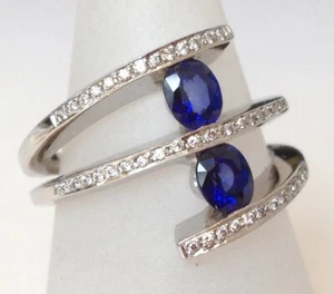 sapphire and diamond ring 18ct white gold multirow. UK size N, fab colour, new - Picture 1 of 12