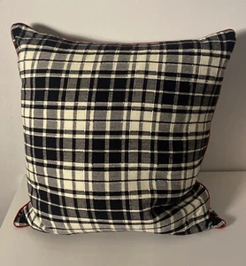 Ralph Lauren Feather Pillow 22" Duck Walk Plaid Cotton Linen Tartan Black - Picture 1 of 6