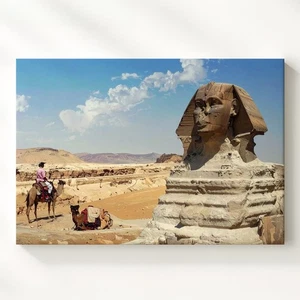 Große Sphinx von Gizeh Leinwandrealistisches Wahrzeichen Wüste Wandbild - Bild 1 von 8