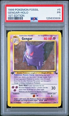 PSA 1 PR 1ST EDITION 1999 Pokemon Fossil Gengar Holo 5/62 Holo Foil WOTC Vintage - Image 1 of 2