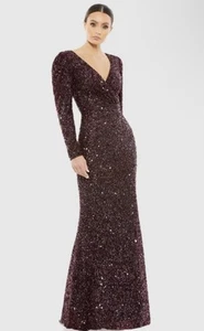 Mac Duggal 5510 Sz 20 Mahogany Red Puff Shoulder Sequined Column Gown $398 - Picture 1 of 7