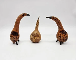 Hand Carved Gourd Shakers Bird Family Set Of 3 PERU - Picture 1 of 5