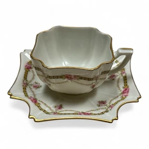 Mini taza de té y platillo Royal Limoges Francia floral Demitasse - Imagen 1 de 7