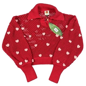 Neu mit Etikett Farm Rio 235 $ handgefertigter offener Strickpullover Herzen Häkel Ballonärmel Large - Bild 1 von 6