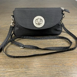 Mujer BAGGALLINI Negro Nylon Muñequera Bandolera Bolso Cartera Níquel Herrajes - Imagen 1 de 11