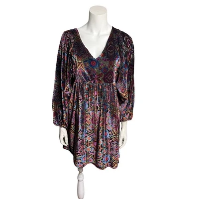 Anthropologie Mona Dress Women's XS Burnout Velvet Multicolor Whimsigoth Boho - Image 1 of 4