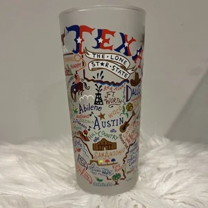 Catstudio 2018 Texas Frosted Glass Tumbler Landmarks Highball Barware 15 oz - Picture 1 of 10