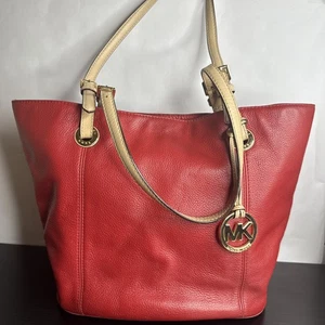 Michael Kors Jet Set große Tasche in rot & hellbraun Lederriemen Handtasche Schultertasche - Bild 1 von 12