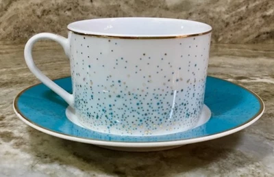 Juego de tazas y platillos de té Grace's Teaware blanco con puntos rosas y dorados nuevo Foto 1 de 4