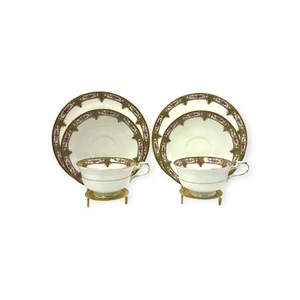 Vintage Adderley Old Ivory Bone China Tea for Two 2 Trios (Cups, Saucers, Plate) - Picture 1 of 9