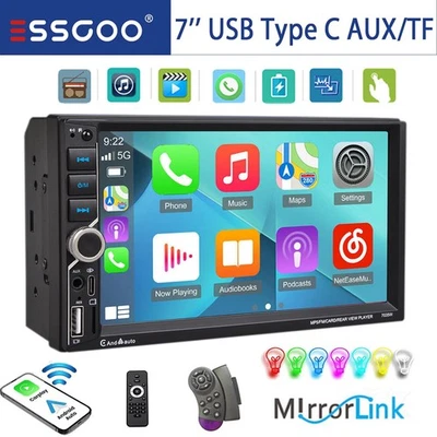 2 DIN Autoradio Senza Fili Apple Carplay Android Auto Bluetooth USB AUX USB-C TF - Immagine 1 di 4