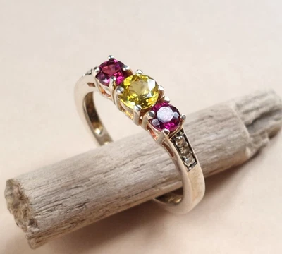 Feiner farbenfroher Silberring 925 Silber Rhodolith + Sphene - Kiodesign - Bild 1 von 4