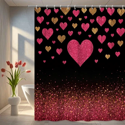 Cortina de Ducha Corazón Brillo - Diseño Corazón Rosa y Dorado Foto 1 de 4