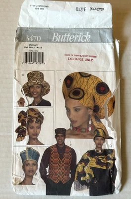 Butterick Sewing Pattern 3470 Unisex Accessories Hats Vest Scarf Vtg 1994 Cut - Image 1 of 4