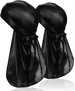 2 Pieces Silky Men Durag, Pack Durags Do Rags with Long Tail and Wide Straps Me - Picture 1 of 7
