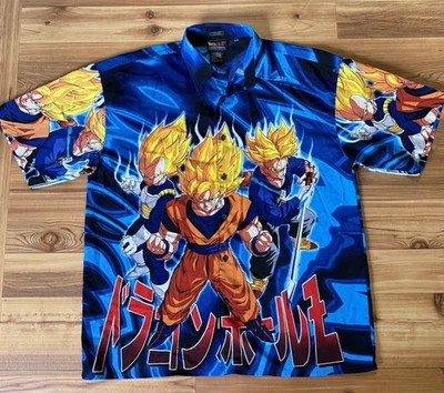 Vintage Y2K Dragon Ball Z 2001 Vegeta Goku Trunks XL Button Shirt vtg anime DBZ - Image 1 of 4