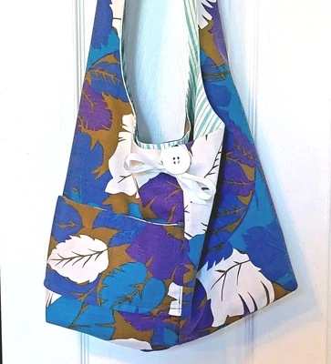 Bolso de Mano Hobo Sling Estampado Tropical Verde Azulado y Púrpura Bolso Boho EE. UU. Hecho a Mano  Foto 1 de 4