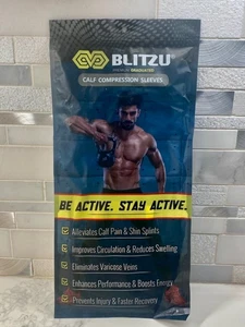 Blitzu Premium Graduated Calf Compression Sleeves Black L-XL - Picture 1 of 4