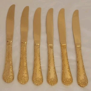 Juego de 6 cuchillos de cena Wm Rogers & Son ENCHANTED ROSE Gold Electroplate - Imagen 1 de 24
