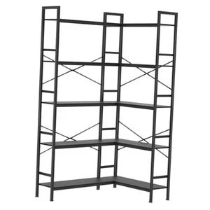 Black Corner Bookshelf,5 Tiers Corner Bookcase with Open Storage,L Shaped - Picture 1 of 7