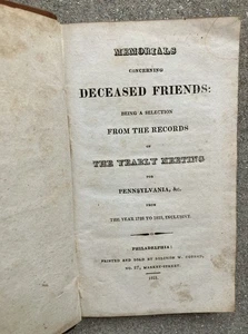 1821 MEMORIALS CONCERNING DECEASED FRIENDS PA Yearly Meeting Christian Death - Imagen 1 de 7