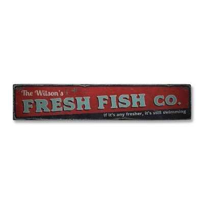 Fresh Fish Co., Custom Family Name - Rustic Distressed Wood Sign - Image 1 of 2