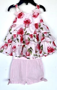 Monsoon London 2 Pc Rose Print Dress & Bloomer Short 0-3 M Price $35 NWT Tiered - Picture 1 of 9