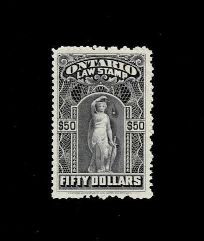 Canada Revenue Ontario Law Stamp van Dam OL65 MNH  with blue 'C' on back Cover