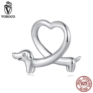 Voroco Unique 925 Sterling Silver Dachshund Bead Charm Fit Bracelet Gift Jewelry - Picture 1 of 13