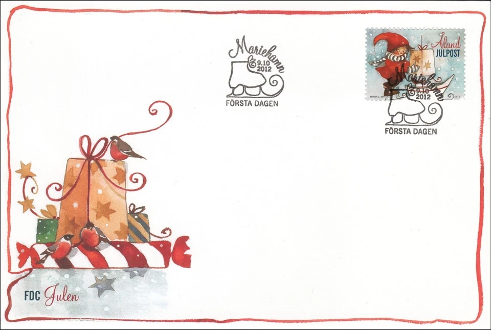 Christmas Gnome Elf Sailing And Skating Immonen Aland Finland Mint FDC 2012 - Image 1 of 1
