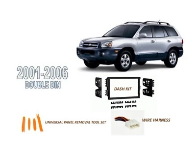 KIT DE INSTALACIÓN DOBLE DIN ESTÉREO AUTO HYUNDAI SANTA FE 2001-2006, ARNÉS DE CABLES Foto 1 de 2