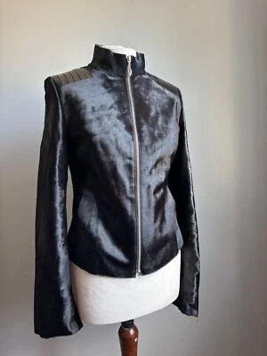 JAQUETA DE COURO DE BEZERRO PELE DE PÔNEI REAL 8 10 preta futurista bingfeng ELAINE - Imagem 1 de 4