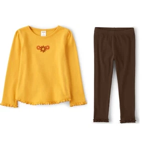 New Gymboree Girls Top & Leggings Set 4T Yellow Brown Harvest Pony Club - Picture 1 of 10