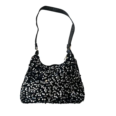 New Small Women's Black Sequin Nylon Shoulder Bag for Evening, Holiday or Gift. - Imagem 1 de 4