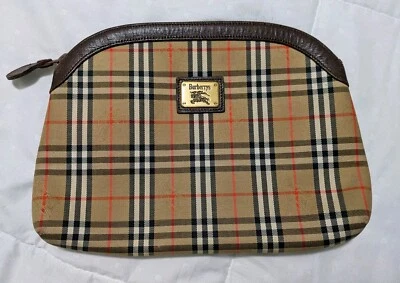 Винтажный холщовый кожаный клатч Burberry коричневый бежевый клетчатый чек - Изображение 1 из 4