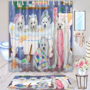 Halloween American Eskimo Dog Bath Mat Shower Curtain Combo Bathtub Screens Mat - Picture 1 of 13