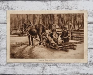 AK Russischer Bauernschlitten Personen Postkarte Handschrift Feldpost Landwehr - Picture 1 of 2