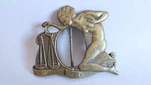 " Libra " Ancienne grande boucle de ceinture bronze Art Nouveau - Photo 1/3