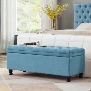 UPHOLSTERED OTTOMAN WITH STORAGEENTRYWAY BENCH WITH TUFTED BUTTONS AND SPINDLE W - Picture 1 of 8